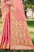 Peach Stain Silk Saree With Blouse Piece