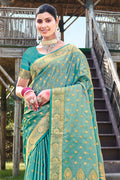 Sea Green Stain Silk Saree With Blouse Piece