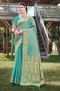 Sea Green Stain Silk Saree With Blouse Piece