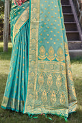 Sea Green Stain Silk Saree With Blouse Piece