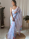 Sky Blue Organza Saree With Blouse Piece