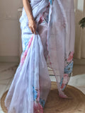 Sky Blue Organza Saree With Blouse Piece
