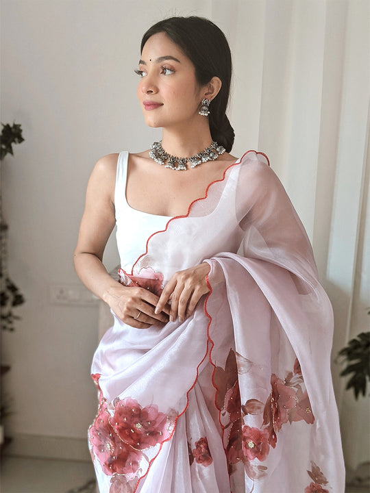 Pink Organza Saree With Blouse Piece