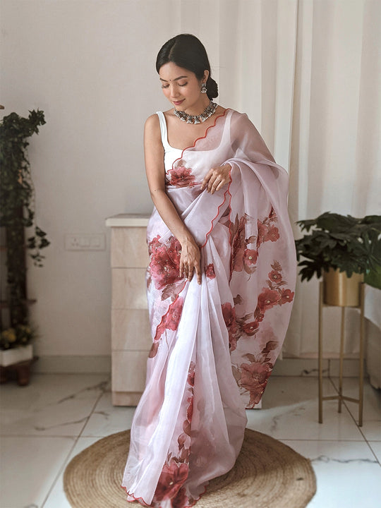 Pink Organza Saree With Blouse Piece