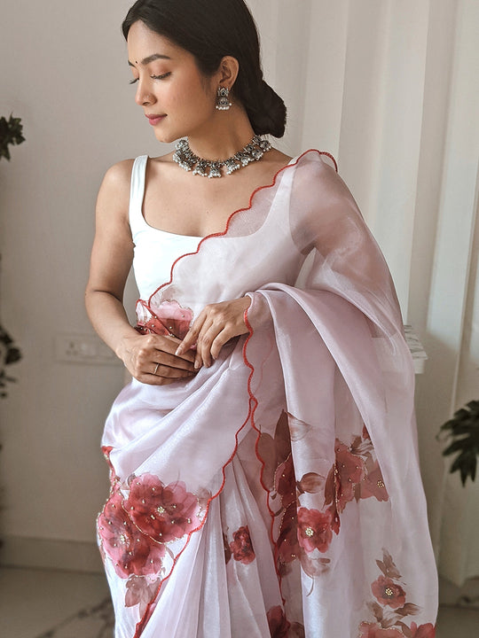 Pink Organza Saree With Blouse Piece