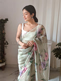 Green Organza Saree With Blouse Piece