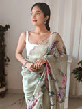 Green Organza Saree With Blouse Piece