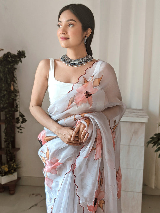 Grey Organza Saree With Blouse Piece