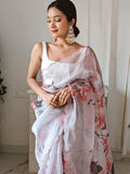 Baby Pink Organza Saree With Blouse Piece