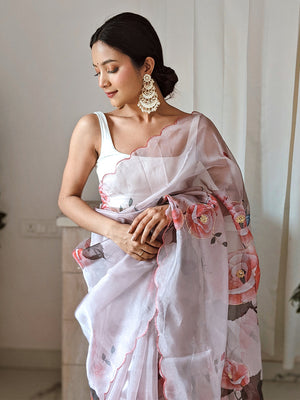 Baby Pink Organza Saree With Blouse Piece