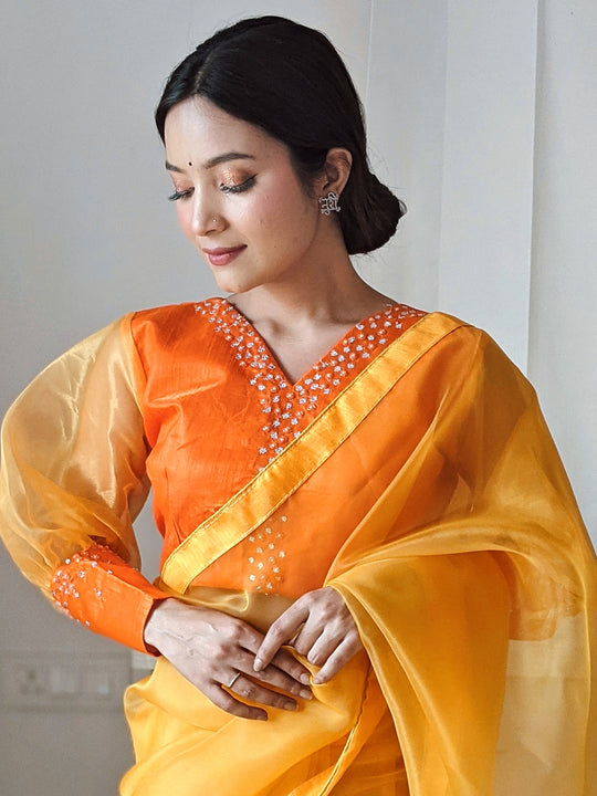 Yellow Organza Saree With Blouse Piece