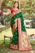 Green Silk Saree With Blouse Piece