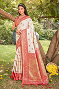 White Silk Saree With Blouse Piece