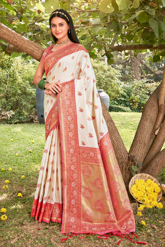 White Silk Saree With Blouse Piece