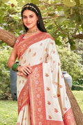 White Silk Saree With Blouse Piece