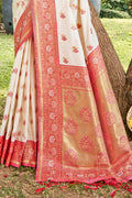 White Silk Saree With Blouse Piece