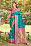 Sea Green Silk Saree With Blouse Piece