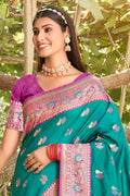 Sea Green Silk Saree With Blouse Piece