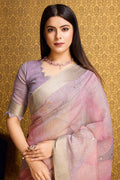 Pink Linen Silk Saree With Blouse Piece