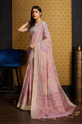 Pink Linen Silk Saree With Blouse Piece