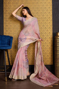 Pink Linen Silk Saree With Blouse Piece