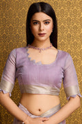 Pink Linen Silk Saree With Blouse Piece