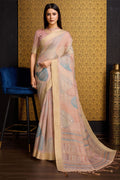 Peach Organza Silk Saree With Blouse Piece