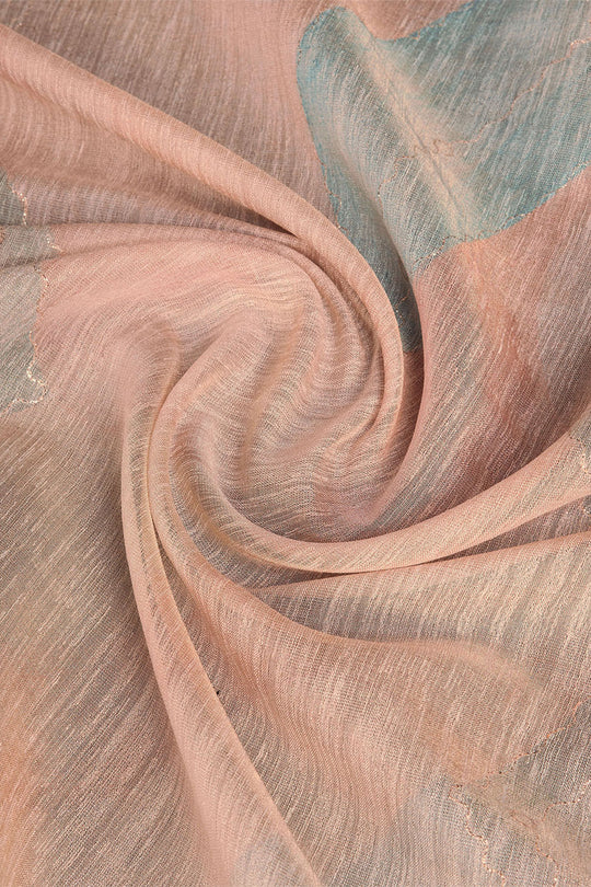 Peach Linen Silk Saree With Blouse Piece