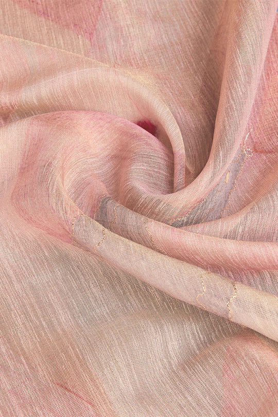 Pink Linen Silk Saree With Blouse Piece