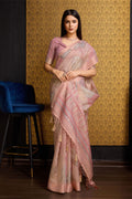 Pink Linen Silk Saree With Blouse Piece