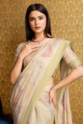 Yellow Linen Silk Saree With Blouse Piece