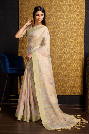 Yellow Linen Silk Saree With Blouse Piece