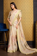 Yellow Linen Silk Saree With Blouse Piece