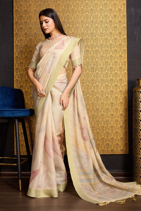 Yellow Linen Silk Saree With Blouse Piece