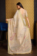 Yellow Linen Silk Saree With Blouse Piece
