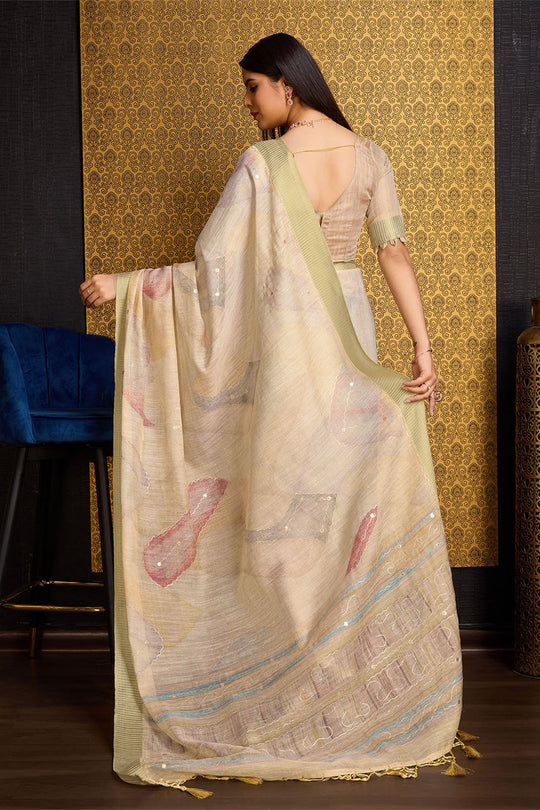 Yellow Linen Silk Saree With Blouse Piece