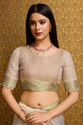 Yellow Linen Silk Saree With Blouse Piece