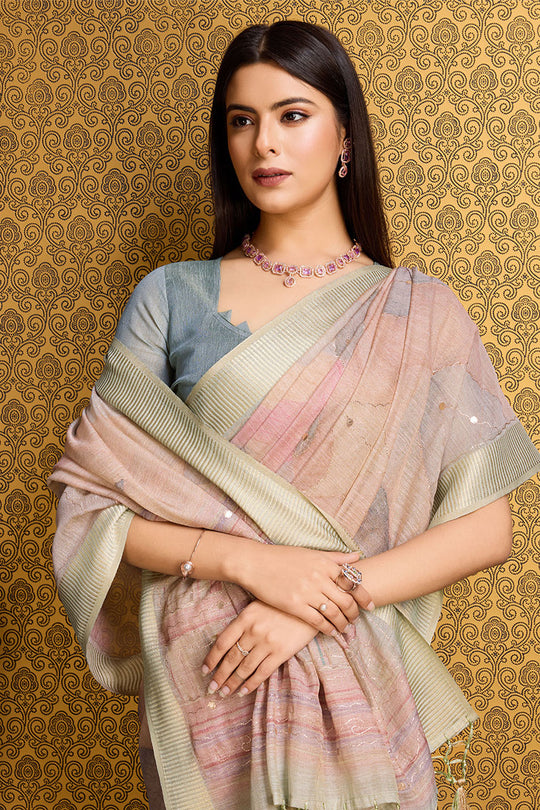 Orange Linen Silk Saree With Blouse Piece