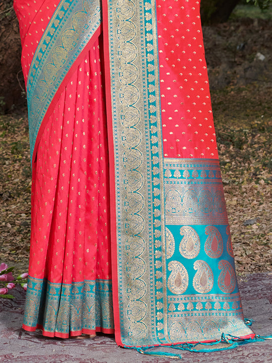 Pink Banarasi Silk Saree With Blouse Piece