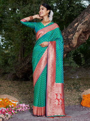 Rama Banarasi Silk Saree With Blouse Piece