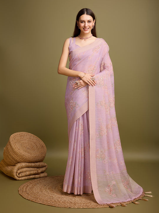 Lavender Tissue Saree With Blouse Piece