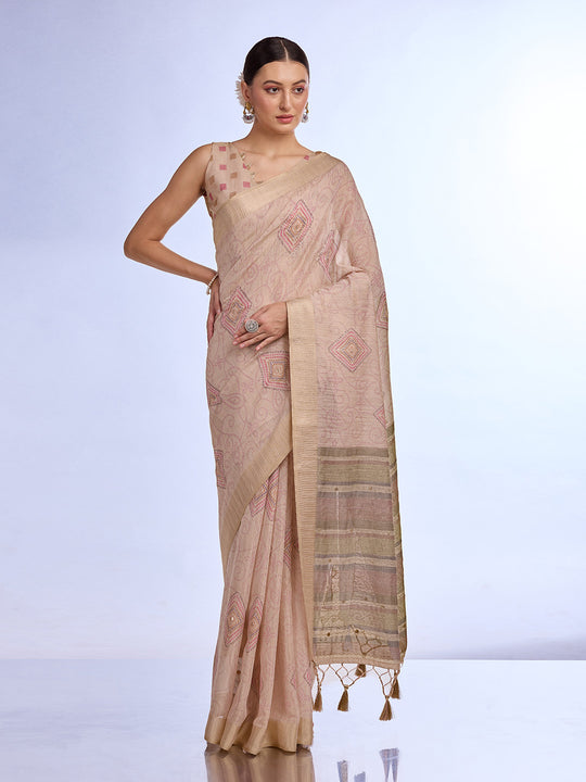 Beige Tissue Saree With Blouse Piece