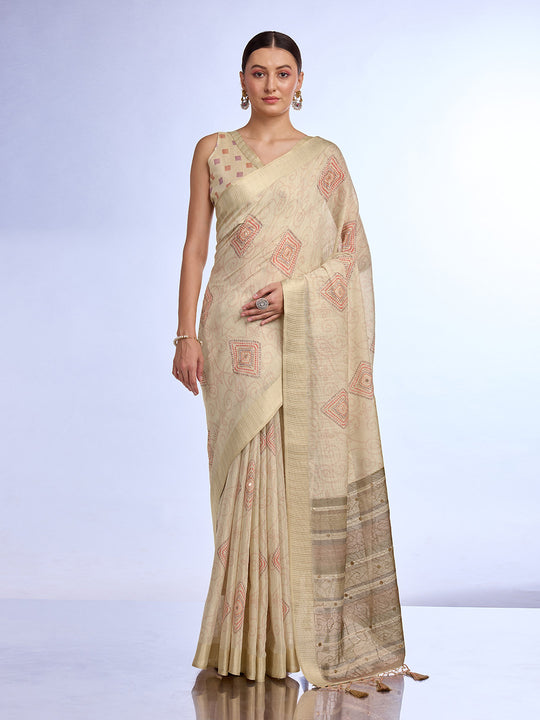 Khaki Tissue Saree With Blouse Piece