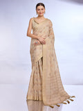 Cream Tissue Linen Blend Saree With Blouse Piece