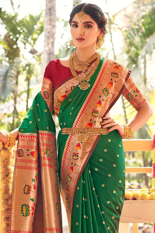 Forest Green Paithani Saree