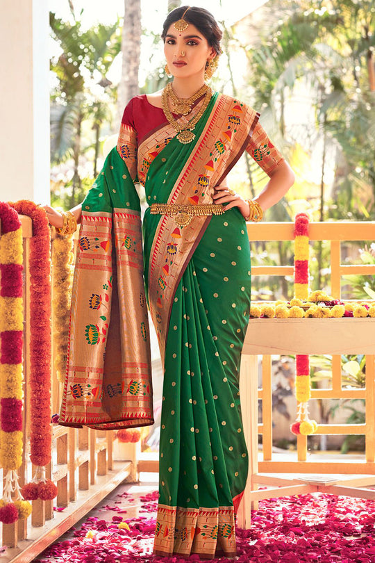 Forest Green Paithani Saree