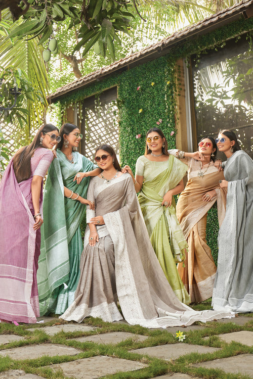 Beige Linen Blend Saree