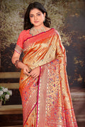 Pink Zari Woven Kanjivaram Silk Saree With Blouse Piece