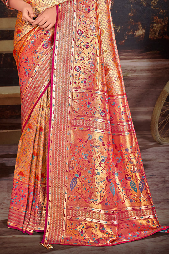 Pink Zari Woven Kanjivaram Silk Saree With Blouse Piece