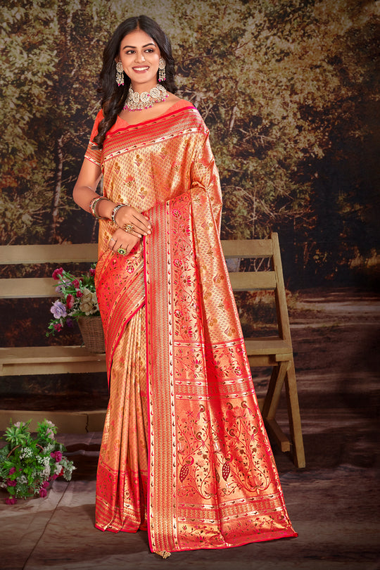Red Zari Woven Kanjivaram Silk Saree With Blouse Piece